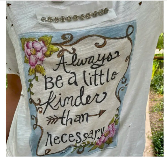 Always Be a Little Kinder than Necessary Rhinestone Ribbon Distressed Tee By A Rare Bird