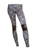 Body Rock Blue Metallic Silver Lace Print Moto Legging