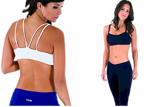 Nina Bucci Double V Strap Bra Top Solid Black
